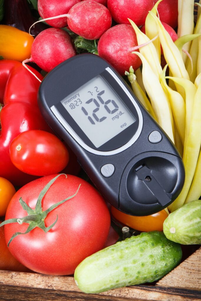 Glucometer for checking sugar level and vegetables