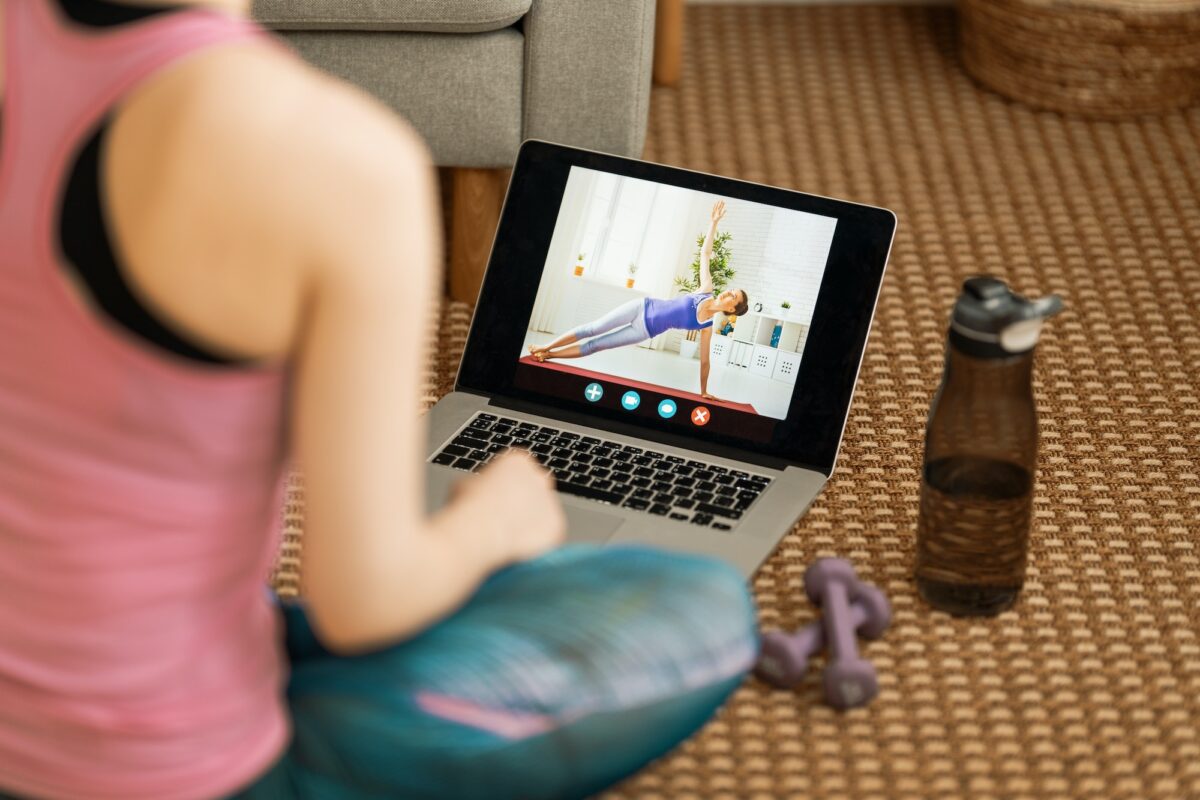 woman doing exercises at home